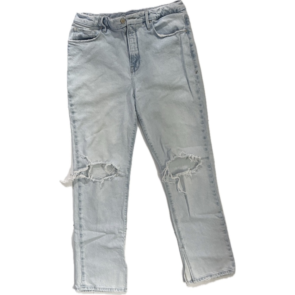 Good American Blue Boyfriend Jeans with Distressed Details